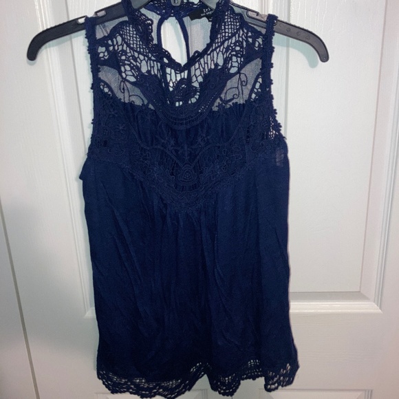 Macy's Tops - Navy Lace High Neck Sleeveless Dress shirt